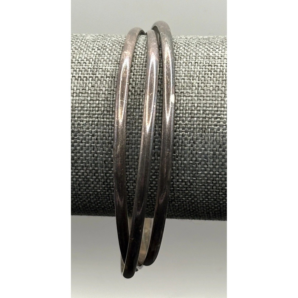 Vintage Sterling Silver Triple Bangle Bracelet Set 925 Stackable 8" Nice Patina